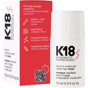 K18 Hair Leave-in Molecular Repair Mask 15ml - Haarmasker droog haar - Haarmasker beschadigd haar