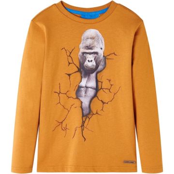 vidaXL-Kindershirt-met-lange-mouwen-gorillaprint-128-donkerokerkleurig