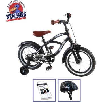 Volare Kinderfiets Black Cruiser - 14 inch - Zwart - Met fietshelm &amp; accessoires