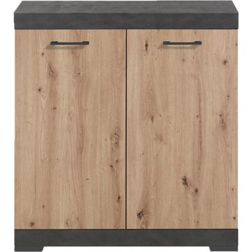 FMD-Kast-met-2-deuren-80x34,9x89,9-cm-grijs-en-artisan-eikenkleurig