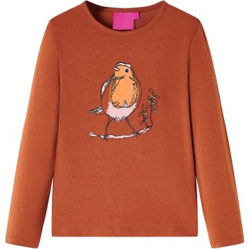 vidaXL-Kindershirt-met-lange-mouwen-vogelprint-128-cognackleurig