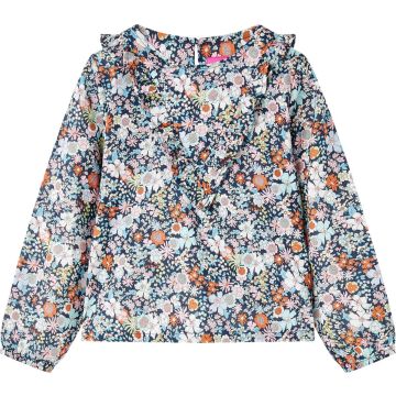 vidaXL-Kindershirt-met-lange-mouwen-bloemenprint-104-donkerblauw