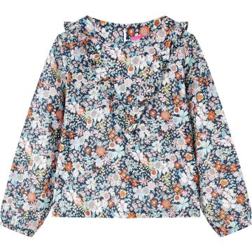 vidaXL-Kindershirt-met-lange-mouwen-bloemenprint-140-donkerblauw