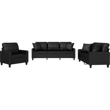 vidaXL-3-delige-Loungeset-met-kussens-kunstleer-zwart