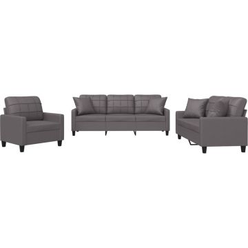 vidaXL-3-delige-Loungeset-met-kussens-kunstleer-grijs