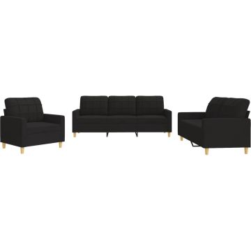 vidaXL-3-delige-loungeset-met-kussens-stof-zwart