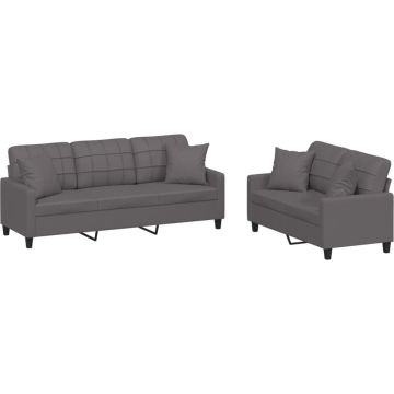 vidaXL-2-delige-Loungeset-met-kussens-kunstleer-grijs