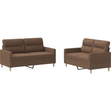 vidaXL-2-delige-Loungeset-met-kussens-stof-bruin