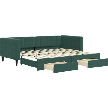 vidaXL-Slaapbank-onderschuifbed-en-lades-90x200-cm-fluweel-donkergroen