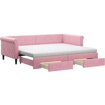 vidaXL-Slaapbank-met-onderschuifbed-en-lades-90x200-cm-fluweel-roze