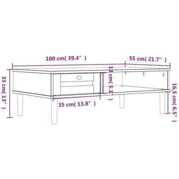 Salontafel SENJA 100x55x33 cm rattan-look massief hout wit