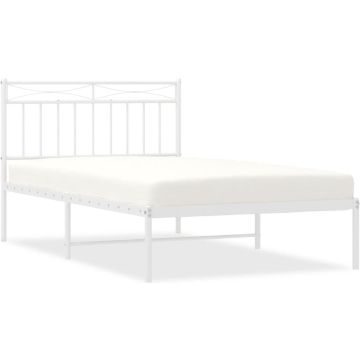 vidaXL-Bedframe-met-hoofdbord-metaal-wit-107x203-cm