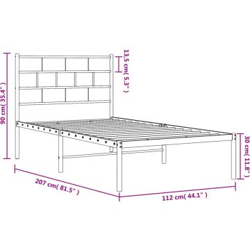 vidaXL-Bedframe-met-hoofdbord-metaal-zwart-107x203-cm