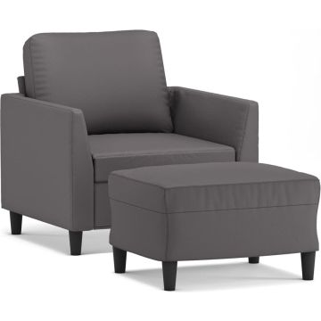 vidaXL-Fauteuil-met-voetenbank-60-cm-kunstleer-grijs