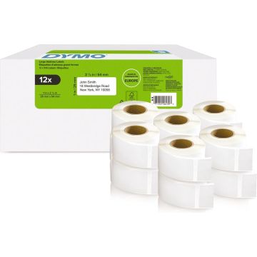 DYMO originele LabelWriter adreslabels voor retouren | 25 mm x 54 mm | 12 met elk 500 labels (6.000 zelfklevende etiketten) | Geschikt voor de LabelWriter labelprinters | Gemaakt in Europa