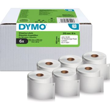 DYMO originele LabelWriter grote verzendetiketten met hoge capaciteit | 102 mm x 210 mm| 6 rollen met elk 140 Easy-Peel-labels (840 postlabels) | Zelfklevend | voor LabelWriter 4XL/5XL labelmakers