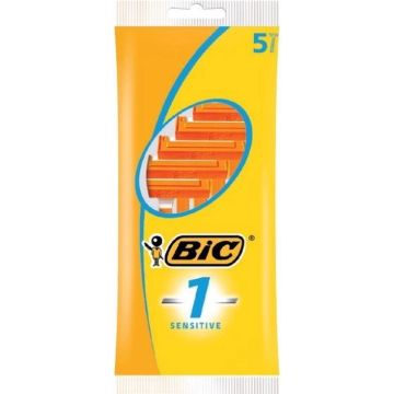 BIC 1 Sensitive Wegwerpscheermesjes Voor Heren Met Een Enkel Mesje En Vaste Kop - Pak van 5 Stuks