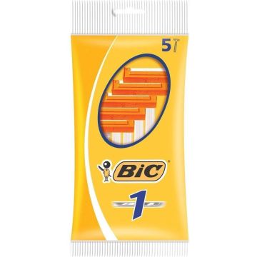 BIC 1 Klassieke Wegwerpscheermesjes Voor Heren Met Een Enkel Mesje En Vaste Kop - Pak van 5 Stuks