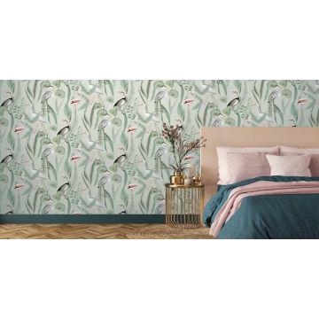 DUTCH-WALLCOVERINGS-Behang-Flamingo-mintkleurig