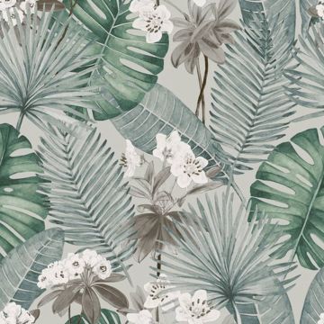 DUTCH-WALLCOVERINGS-Behang-Eden-grijs-en-lichtgroen