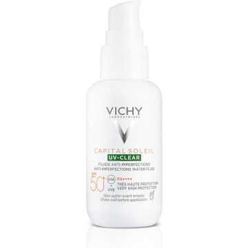 Vichy Capital Soleil UV Clear Anti-onzuiverheden zonnebrand voor het gezicht SPF50+ 40ml voor vette, onzuivere huid met neiging tot acne