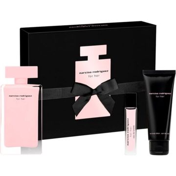 Narciso Rodriguez for Her Giftset - 100 ml eau de parfum spray + 10 ml eau de parfum tasspray + 50 ml bodylotion - cadeauset voor dames