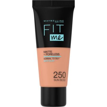 Maybelline New York - Fit Me Matte + Poreless Foundation - 250 Sun Beige - Medium Dekkende Foundation met Matte Finish voor de Normale tot Vette Huid - 30 ml