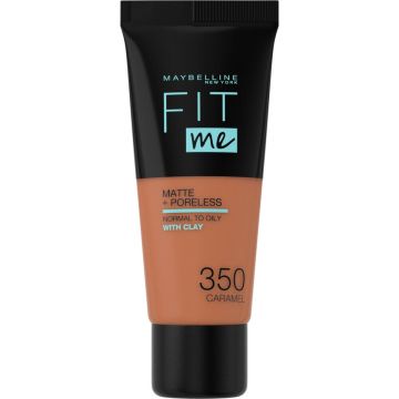 Maybelline New York - Fit Me Matte + Poreless Foundation - 350 Caramel - Medium Dekkende Foundation met Matte Finish voor de Normale tot Vette Huid - 30 ml