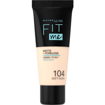 Maybelline New York - Fit Me Matte + Poreless Foundation - 104 Soft Ivory - Medium Dekkende Foundation met Matte Finish voor de Normale tot Vette Huid - 30 ml