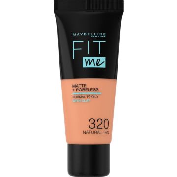 Maybelline New York - Fit Me Matte + Poreless Foundation - 320 Natural Tan - Medium Dekkende Foundation met Matte Finish voor de Normale tot Vette Huid - 30 ml