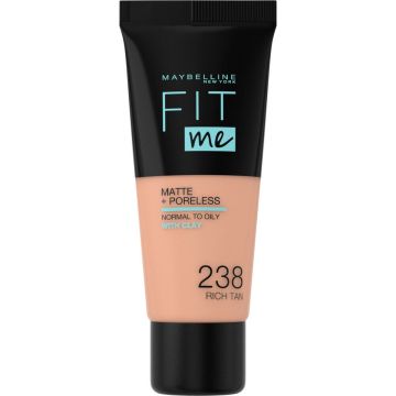 Maybelline New York - Fit Me Matte + Poreless Foundation - 238 Rich Tan - Medium Dekkende Foundation met Matte Finish voor de Normale tot Vette Huid - 30 ml