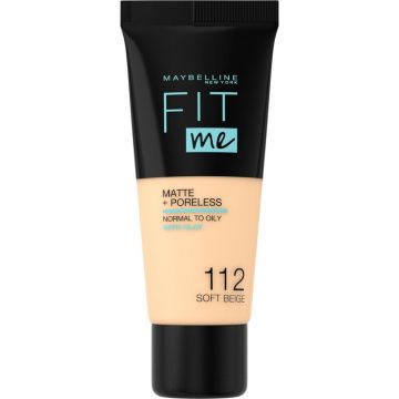 Maybelline New York - Fit Me Matte + Poreless Foundation - 112 Soft Beige - Medium Dekkende Foundation met Matte Finish voor de Normale tot Vette Huid - 30 ml