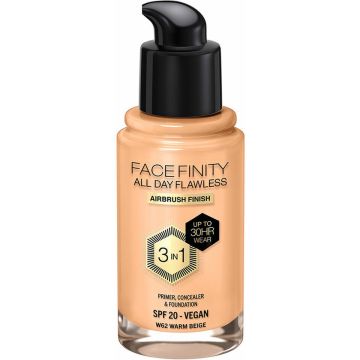 Crème Make-up Basis Max Factor Face Finity All Day Flawless 3 in 1 Spf 20 Nº W62 Warm beige 30 ml