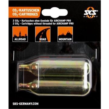 SKS Co2 Patronen voor fietspomp - 16 Gram - Zonder Schroefdraad - 2 Stuks