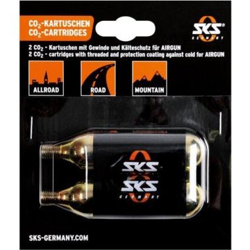 SKS Co2-Patronen voor SKS fietspomp - 16 Gram - Met Schroefdraad - 2 Stuks