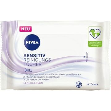 Nivea Gezicht – Reinigingsdoekjes Sensitive Aqua 25 doekjes