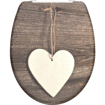 SCHÜTTE WC-Bril 82377 WOOD HEART - Duroplast - Soft Close - Afklikbaar - RVS-Scharnieren - Decor - 3-zijdige Print