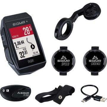 GPS Fietscomputer Sigma ROX 11.1 EVO GPS HR + CAD set met korte Butler stuurhouder - zwart