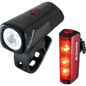 Sigma BUSTER 400 USB LED Fiets Verlichtingset 400 Lumen + Blaze Flash USB achter met remlicht functie - Li-ion accu - Oplaadbaar