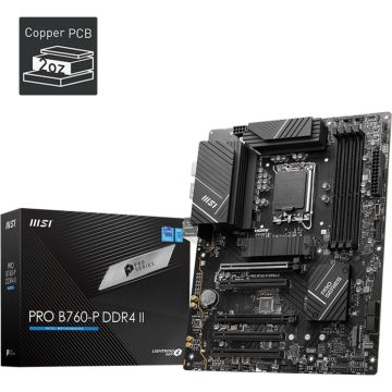 MSI PRO B760-P DDR4 II, Intel, LGA 1700, Intel® Celeron®, Intel® Core™ i3, Intel® Core™ i5, Intel® Core™ i7, Intel® Pentium® Gold, DDR4-SDRAM, 128 GB, DIMM