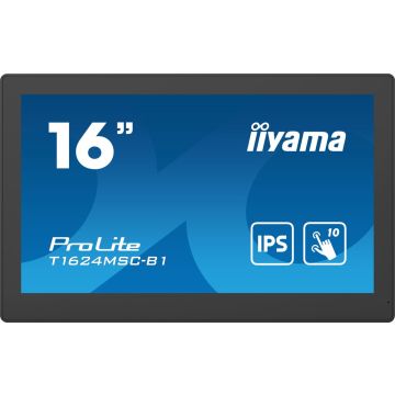 iiyama T1624MSC-B1 beeldkrant Interactief flatscreen 39,6 cm (15.6) IPS 450 cd/m² Full HD Zwart Touchscreen 24/7