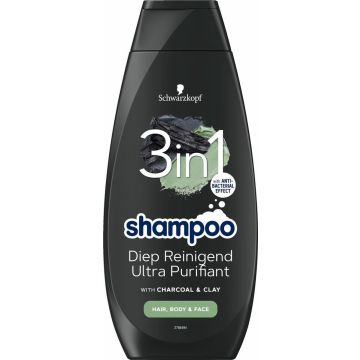 Schwarzkopf Men Shampoo 3 in 1 Hair-Body-Face Charcoal + Clay 400 ml