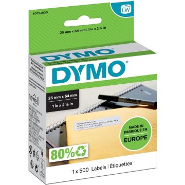 DYMO originele LabelWriter adreslabels voor retouren | 25 mm x 54 mm | 500 zelfklevende etiketten| Geschikt voor de LabelWriter labelprinters | Gemaakt in Europa