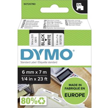 DYMO originele D1 labels | Zwarte Tekst op Wit Label | 6 mm x 7 m | zelfklevende etiketten voor de LabelManager labelprinter | gemaakt in Europa