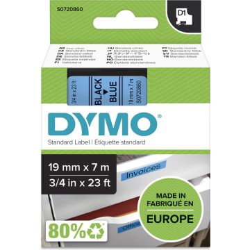 DYMO originele D1 labels | Zwarte Tekst op Blauw Label | 19 mm x 7 m | zelfklevende etiketten voor de LabelManager labelprinter | gemaakt in Europa