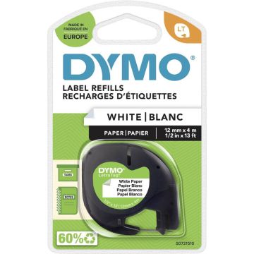 DYMO LetraTag originele papieren labels | Zwart afdrukken op witte etiketten | 12 mm x 4 m | Zelfklevende multifunctionele labels voor LetraTag labelprinters | gemaakt in Europa