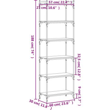 vidaXL-Boekenkast-6-laags-60x30x188-cm-bewerkt-hout-grijs-sonoma