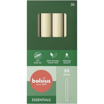 Bolsius ivoor dinerkaarsen 170/20 set 8 stuks (6 uur) soft pearl