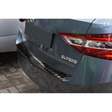 Avisa Zwart RVS Achterbumperprotector passend voor Skoda Superb III Combi 2015- 'Ribs'