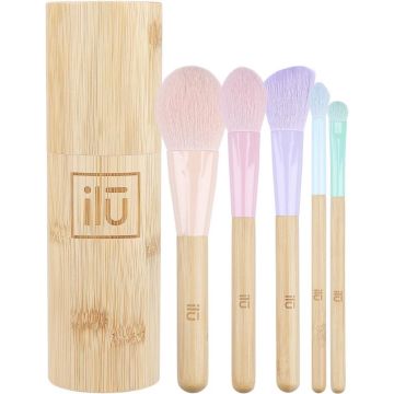 Makeup Brush Set + Bamboo Houder - 5st.